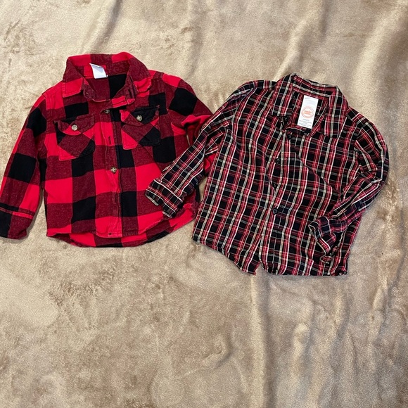 Boys' Christmas Holiday Plaid Flannel Button Up Shirts Red and Black Size 2T - Picture 1 of 7